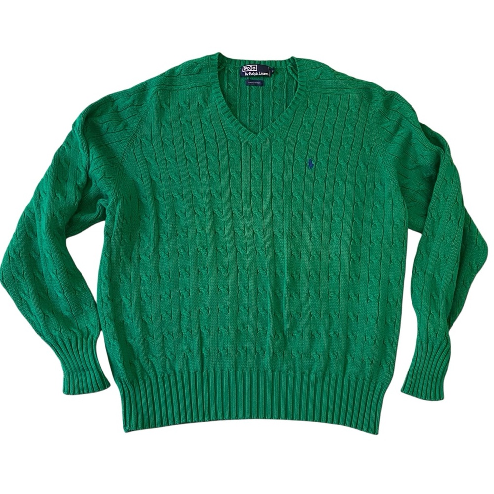 Polo Ralph Lauren Vintage Chunky Knit Sweater Green XL